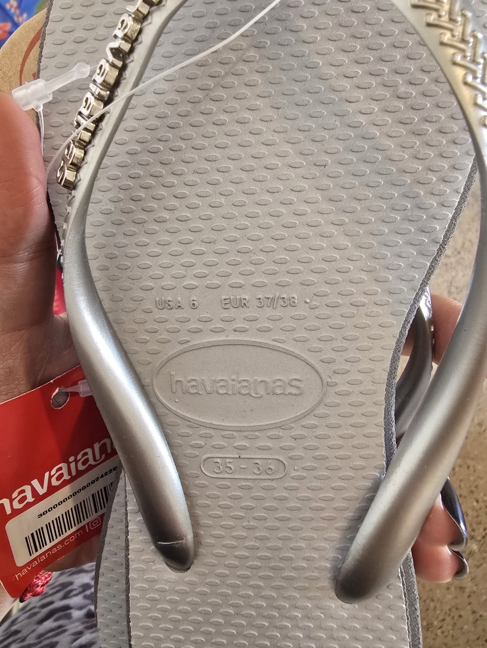 46$ Havaianas Slim Point Flip Flop Rubber Sandals Women's Size 6 US Silver - Picture 5 of 5